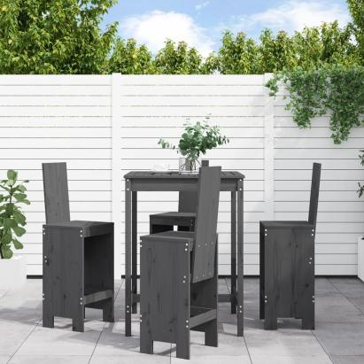 Set mobilier bar pentru grădină, 5 piese, gri, lemn masiv pin GartenMobel Dekor