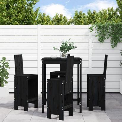 Set mobilier bar de grădină, 5 piese, negru, lemn masiv de pin GartenMobel Dekor