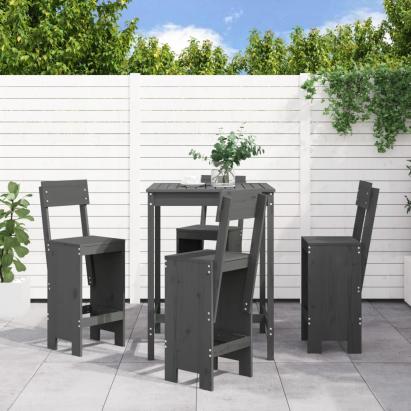 Set mobilier bar pentru grădină, 5 piese, gri, lemn masiv pin GartenMobel Dekor