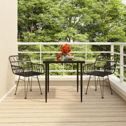 Set mobilier de grădină, 3 piese, negru, poliratan GartenMobel Dekor