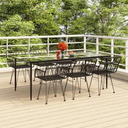 Set mobilier de grădină, 7 piese, negru, poliratan GartenMobel Dekor