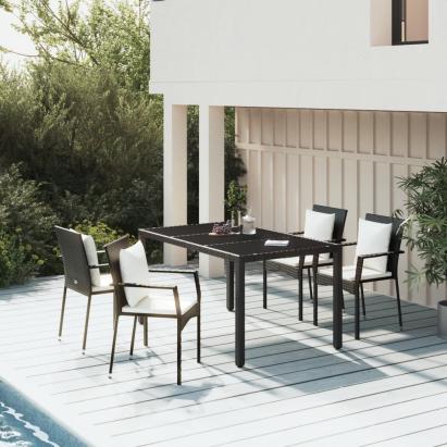 Set mobilier de grădină cu perne, 5 piese, negru, poliratan GartenMobel Dekor