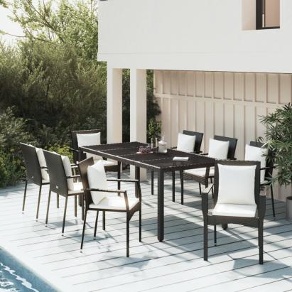 Set mobilier de grădină cu perne, 9 piese, negru, poliratan GartenMobel Dekor