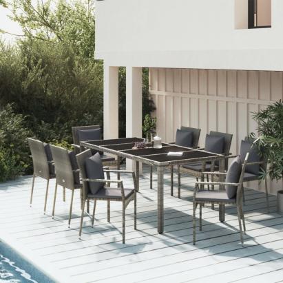 Set mobilier grădină cu perne, 9 piese, gri, poliratan GartenMobel Dekor