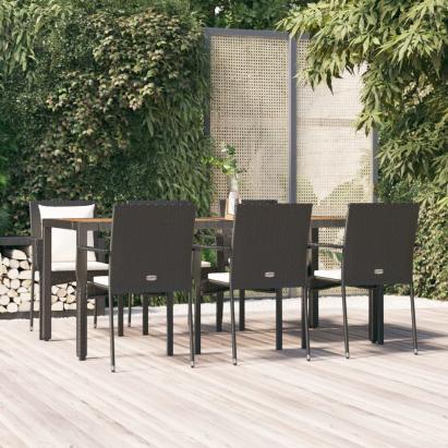 Set mobilier de grădină cu perne, 7 piese, negru, poliratan GartenMobel Dekor