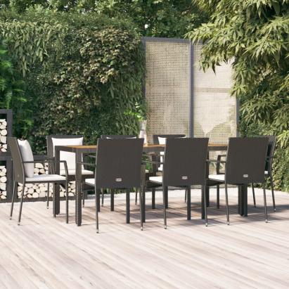 Set mobilier de grădină cu perne, 9 piese, negru, poliratan GartenMobel Dekor