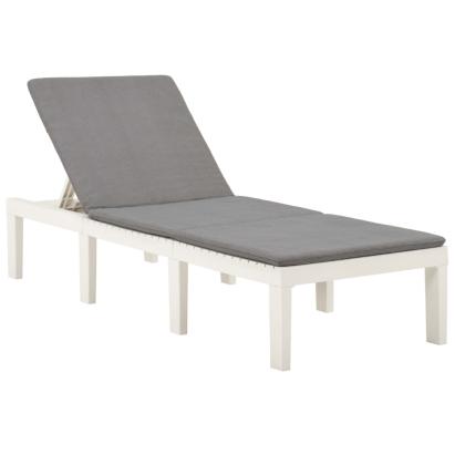 Șezlong cu pernă, alb, plastic GartenMobel Dekor
