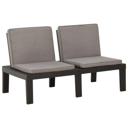 Bancă de grădină cu pernă, gri, plastic GartenMobel Dekor
