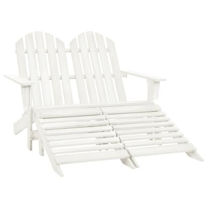 Scaun grădină Adirondack cu 2 locuri & otoman alb, lemn de brad GartenMobel Dekor