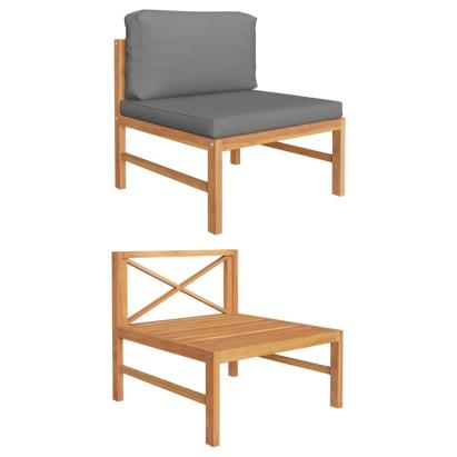 Canapea de mijloc cu pernă gri închis, lemn masiv de tec GartenMobel Dekor