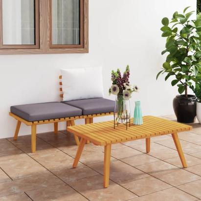 Set mobilier de grădină cu perne, 3 piese, lemn masiv acacia GartenMobel Dekor