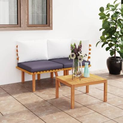Set mobilier de grădină cu perne, 2 piese, lemn masiv de acacia GartenMobel Dekor