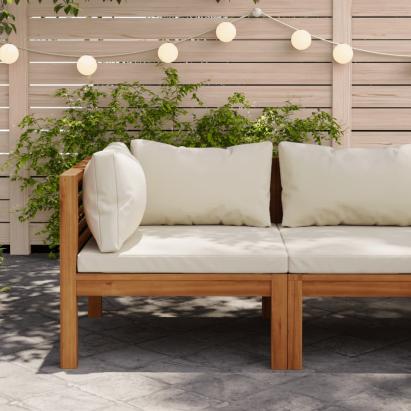 Canapea modulară de colț cu perne alb crem, lemn de acacia GartenMobel Dekor