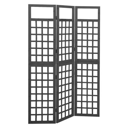 Separator cameră cu 3 panouri negru 121x180 cm nuiele lemn brad GartenMobel Dekor