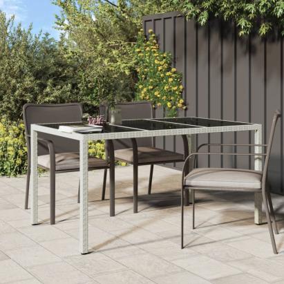 Masă de grădină alb 150x90x75 cm sticlă securizată & poliratan GartenMobel Dekor