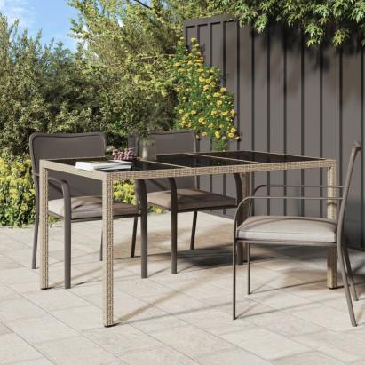 Masă de grădină bej 150x90x75 cm sticlă securizată & poliratan GartenMobel Dekor