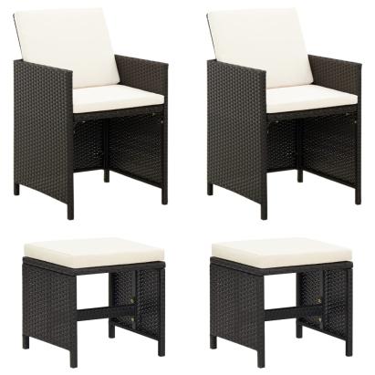 Set scaune de grădină și taburet, 4 piese, negru, poliratan GartenMobel Dekor