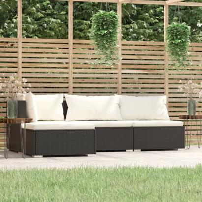 Set mobilier de grădină cu perne, 4 piese, negru, poliratan GartenMobel Dekor