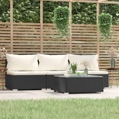 Set mobilier relaxare grădină 4 piese cu perne poliratan negru GartenMobel Dekor