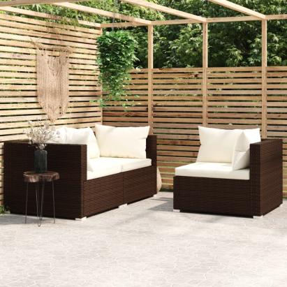 Set mobilier de grădină cu perne, 3 piese, maro, poliratan GartenMobel Dekor