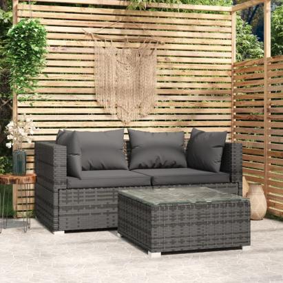 Set mobilier de grădină cu perne, 3 piese, gri, poliratan GartenMobel Dekor