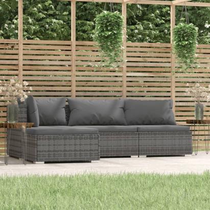 Set mobilier de grădină cu perne, 4 piese, gri, poliratan GartenMobel Dekor