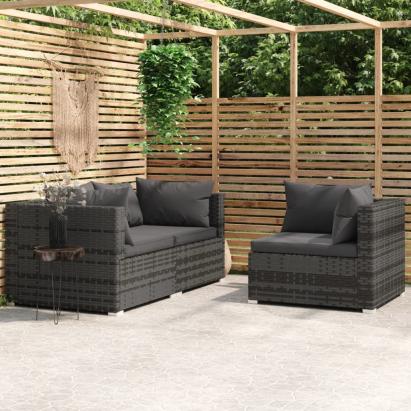 Set mobilier de grădină cu perne, 3 piese, gri, poliratan GartenMobel Dekor