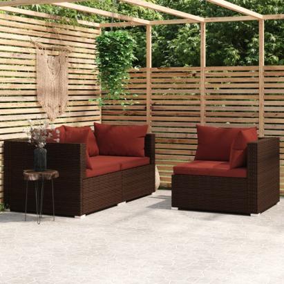 Set mobilier de grădină cu perne, 3 piese, maro, poliratan GartenMobel Dekor