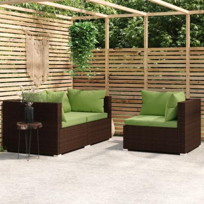 Set mobilier de grădină cu perne, 3 piese, maro, poliratan GartenMobel Dekor