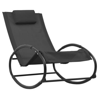 Șezlong de plajă cu pernă, negru,oțel și textilenă GartenMobel Dekor