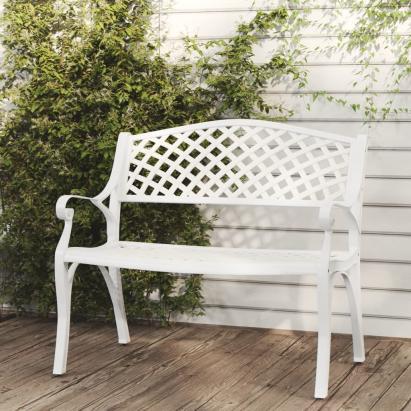 Bancă de grădină, alb, 102 cm, aluminiu turnat GartenMobel Dekor