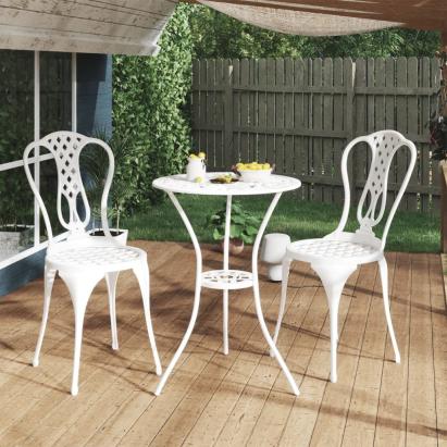 Set mobilier bistro, 3 piese, alb, aluminiu turnat GartenMobel Dekor