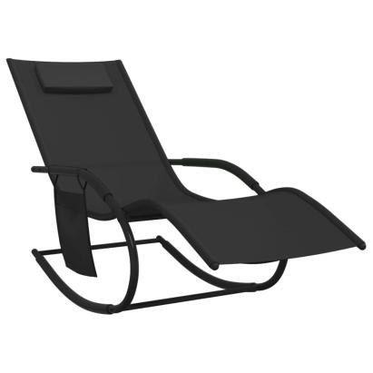 Șezlong balansoar, negru, oțel și textilenă GartenMobel Dekor