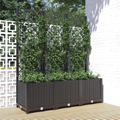 Jardinieră de grădină cu spalier negru, 120x40x136 cm, PP GartenMobel Dekor