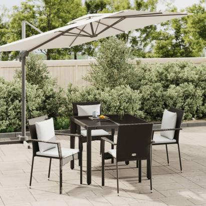 Set mobilier de grădină cu perne, 5 piese, negru, poliratan GartenMobel Dekor
