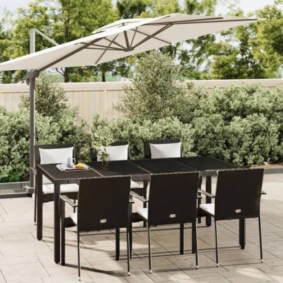 Set mobilier de grădină cu perne, 7 piese, negru, poliratan GartenMobel Dekor