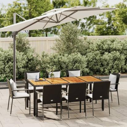 Set mobilier de grădină cu perne, 9 piese, negru, poliratan GartenMobel Dekor