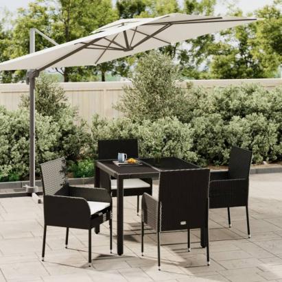 Set mobilier de grădină cu perne, 5 piese, negru, poliratan GartenMobel Dekor
