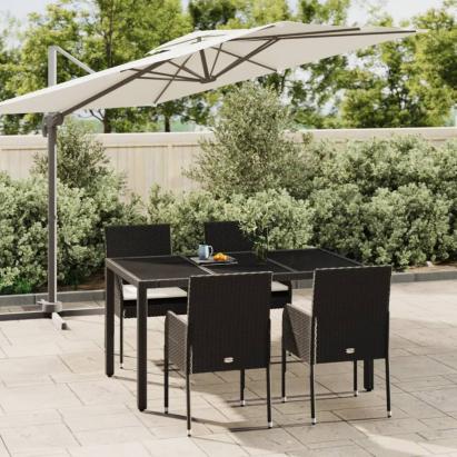 Set mobilier de grădină cu perne, 5 piese, negru, poliratan GartenMobel Dekor