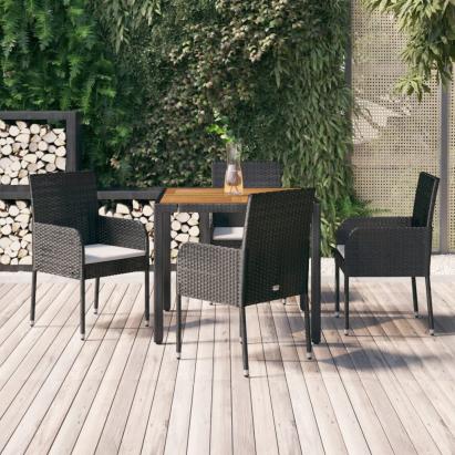 Set mobilier de grădină cu perne, 5 piese, negru, poliratan GartenMobel Dekor
