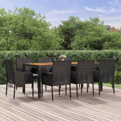 Set mobilier de grădină cu perne, 9 piese, negru, poliratan GartenMobel Dekor