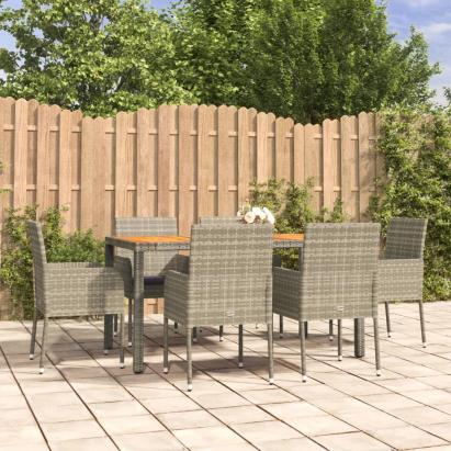 Set mobilier de grădină cu perne, 7 piese, gri, poliratan GartenMobel Dekor