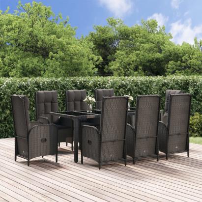 Set mobilier de grădină cu perne, 9 piese, negru/gri, poliratan GartenMobel Dekor