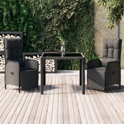 Set mobilier de grădină cu perne, 3 piese, negru, poliratan GartenMobel Dekor