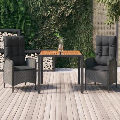 Set mobilier de grădină cu perne, 3 piese, negru, poliratan GartenMobel Dekor