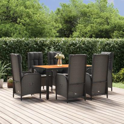 Set mobilier de grădină cu perne, 7 piese, negru, poliratan GartenMobel Dekor
