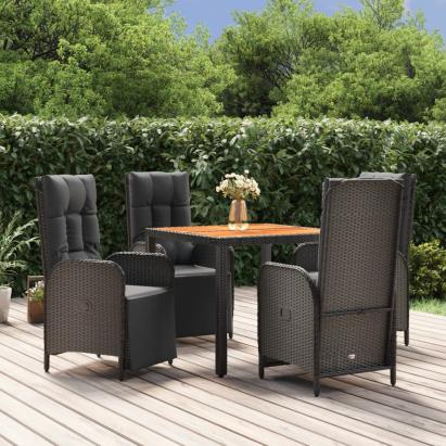 Set mobilier de grădină cu perne, 5 piese, negru, poliratan GartenMobel Dekor