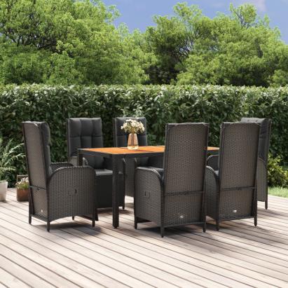 Set mobilier de grădină cu perne, 7 piese, negru, poliratan GartenMobel Dekor