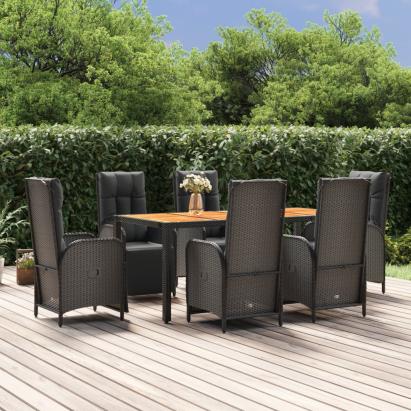 Set mobilier de grădină cu perne, 7 piese, negru, poliratan GartenMobel Dekor