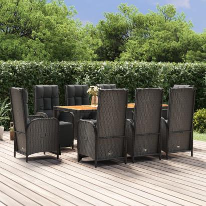 Set mobilier de grădină cu perne, 9 piese, negru, poliratan GartenMobel Dekor